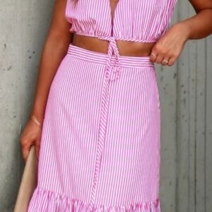 Vici ACOA Raegan Pink Candy Striped Maxi Skirt NEW